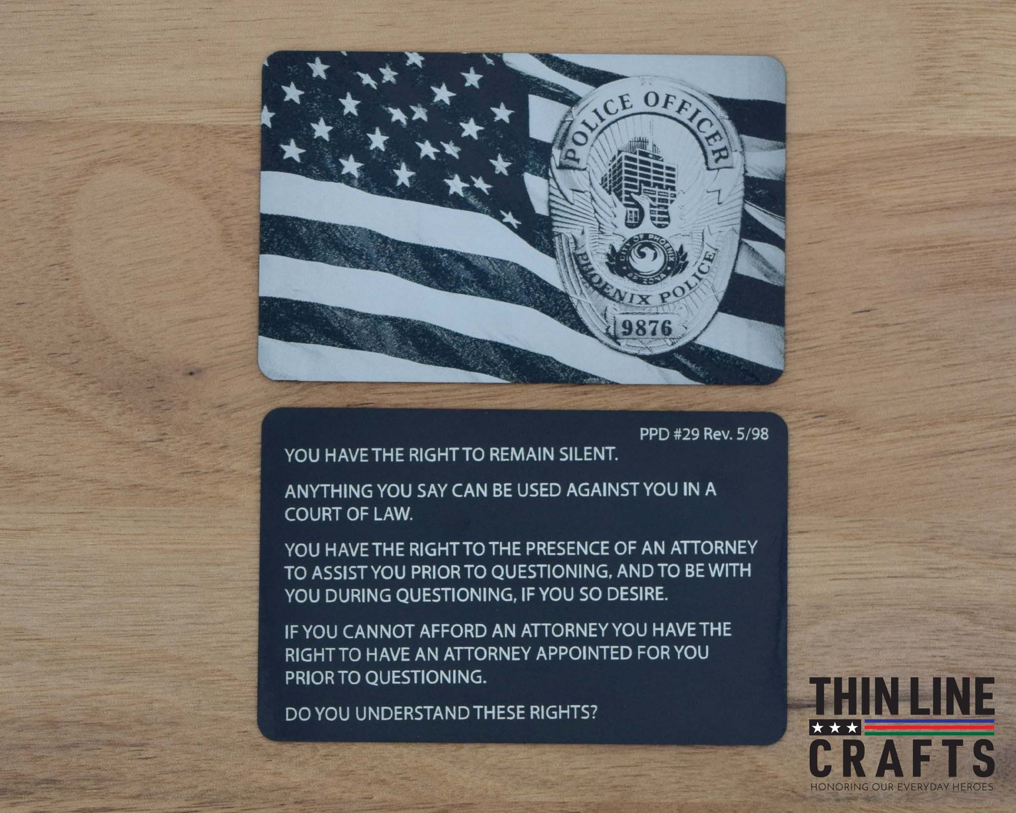 Phoenix PD Engraved Metal Miranda Card – Thin Line Crafts Phoenix PD Engraved Metal Miranda Card – Thin Line Crafts