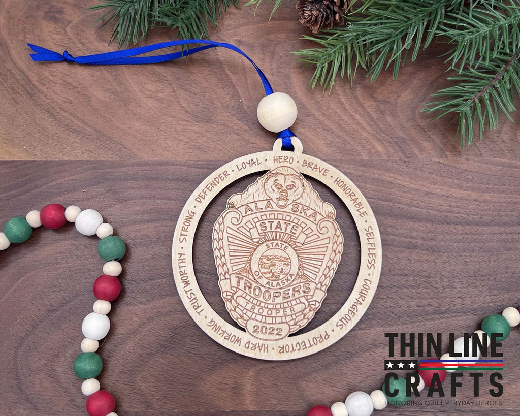 Personalized Alaska State Trooper Badge Christmas Ornament
