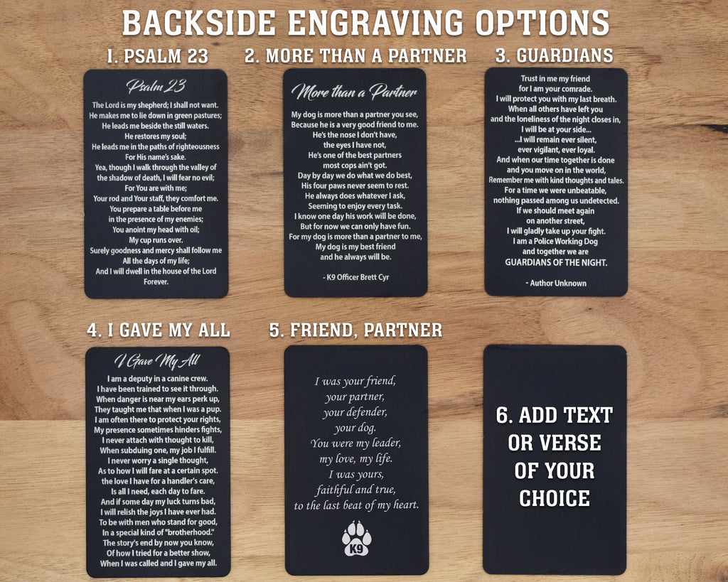 Custom K9 Memorial Wallet Card - Choice of backside engraving