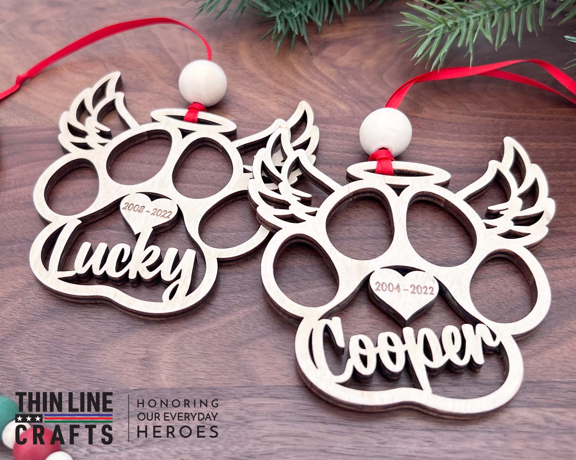 Angel Pet Paw Christmas Ornament, Personalized with Name