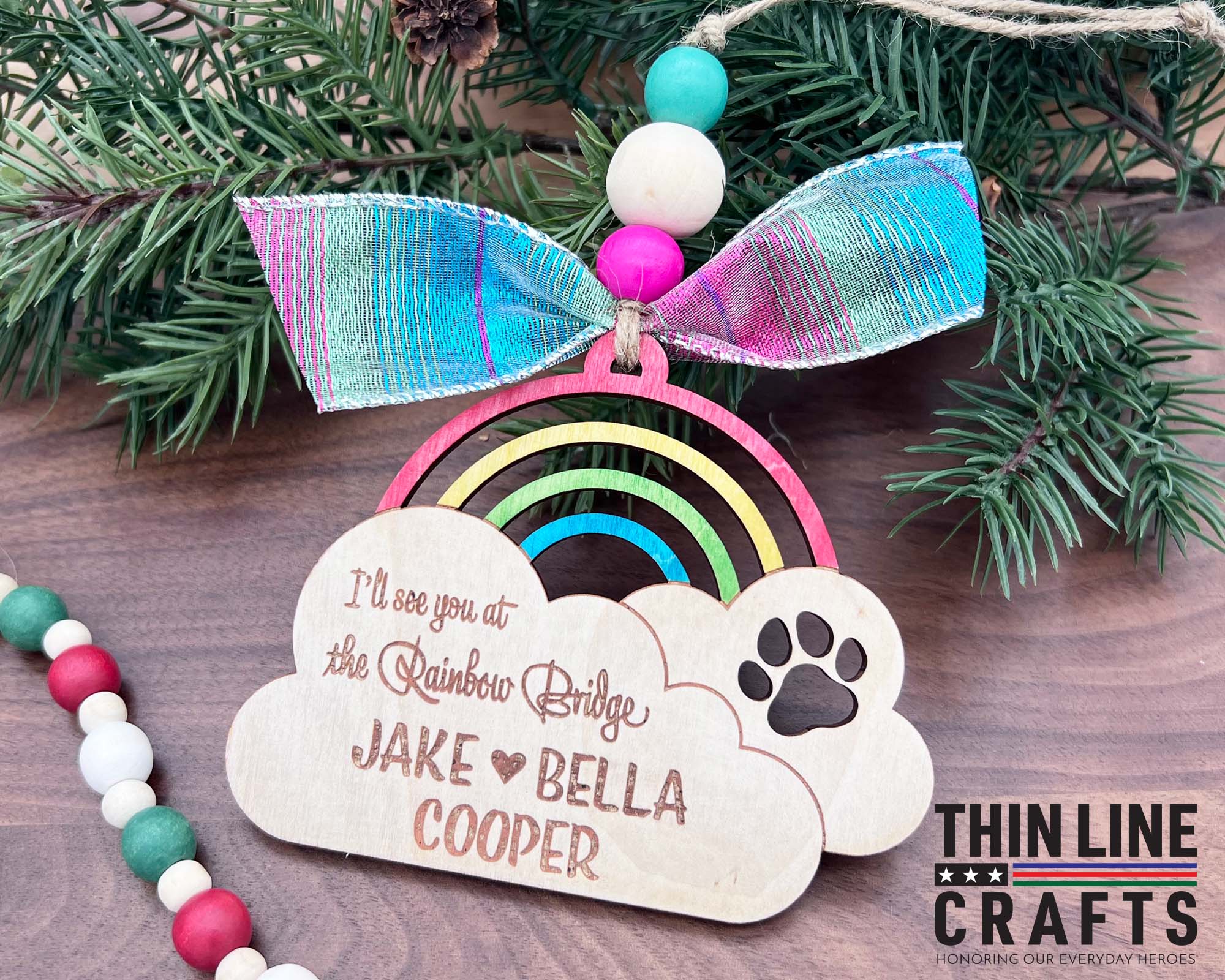Rainbow Bridge Personalized Ornament, Pet Memorial Ornament, Pet Loss –  Thin Line Crafts