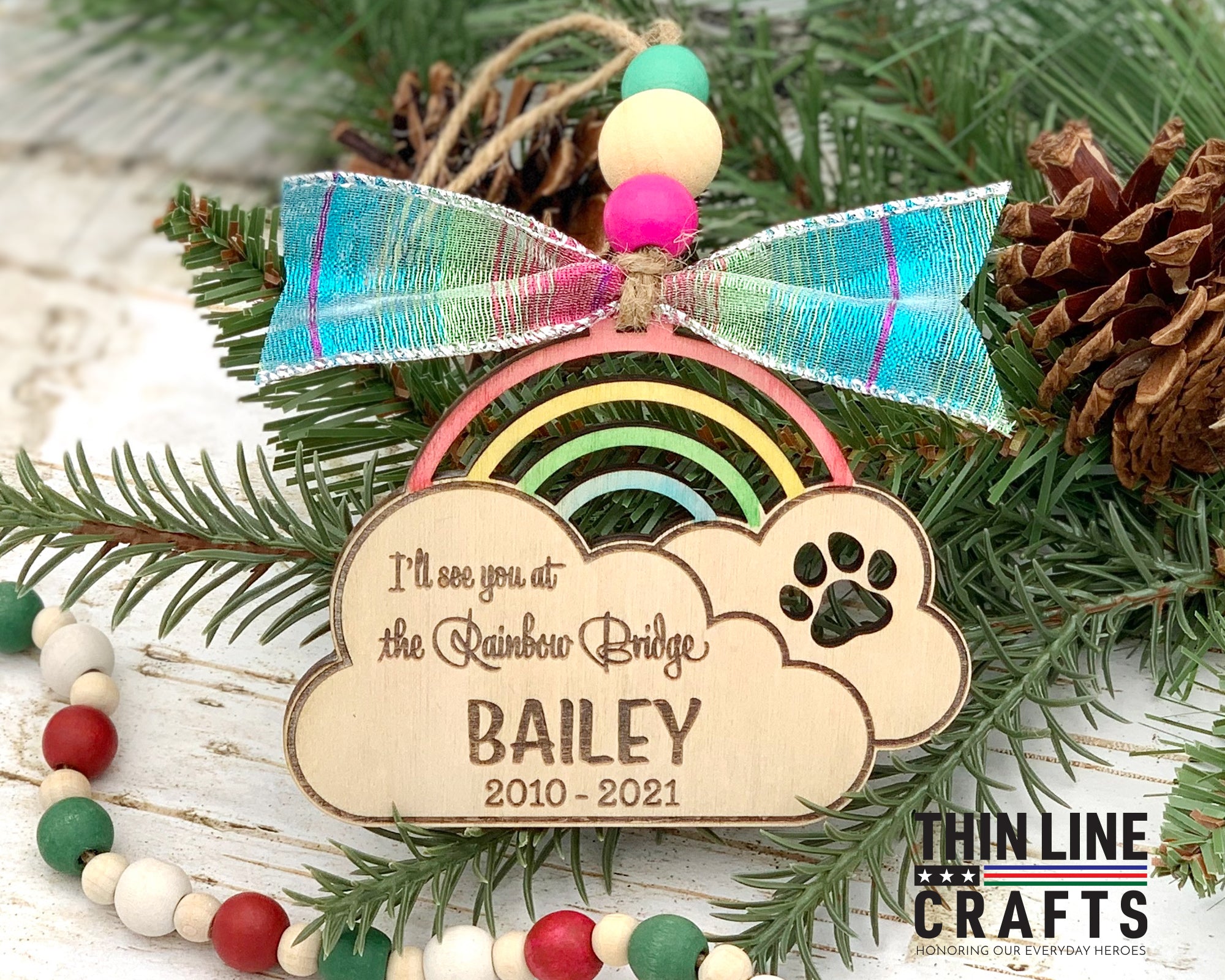 Rainbow Bridge Personalized Ornament, Pet Memorial Ornament, Pet Loss –  Thin Line Crafts